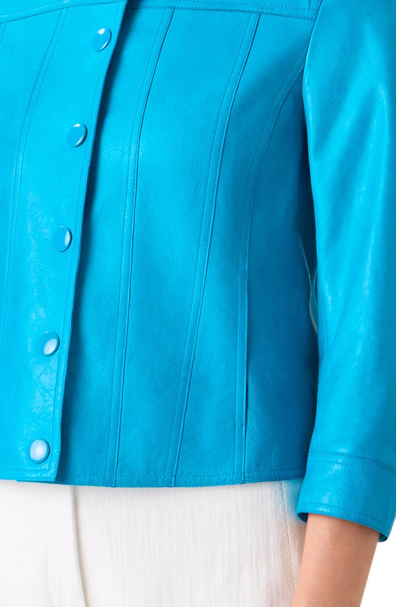 Akris punto Crinkle Napa Leather Trucker Jacket, Alternate, color, Turquoise