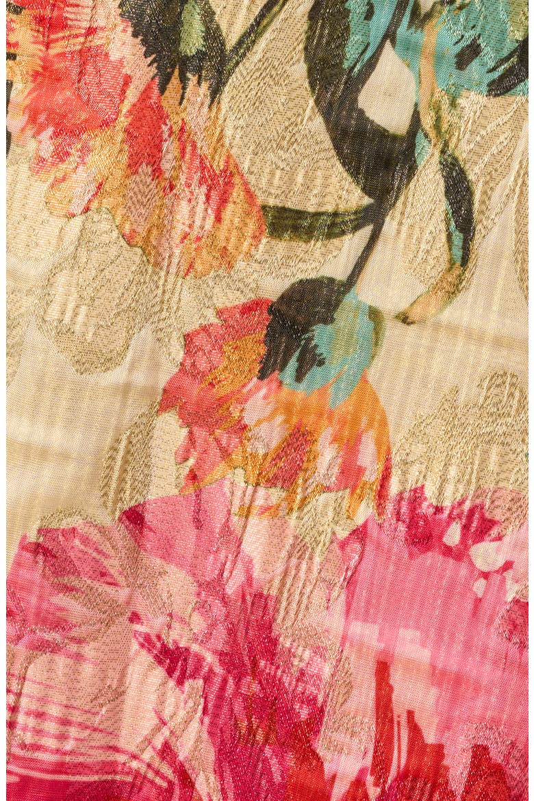 Metallic Floral Jacquard Halter Neck Gown, Alternate, color, PINK MULTI