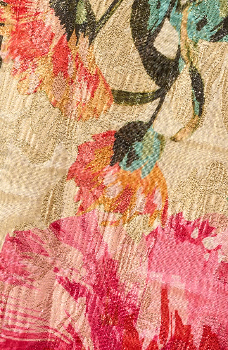 Aidan Mattox Metallic Floral Jacquard Halter Neck Gown, Alternate, color, Pink Multi