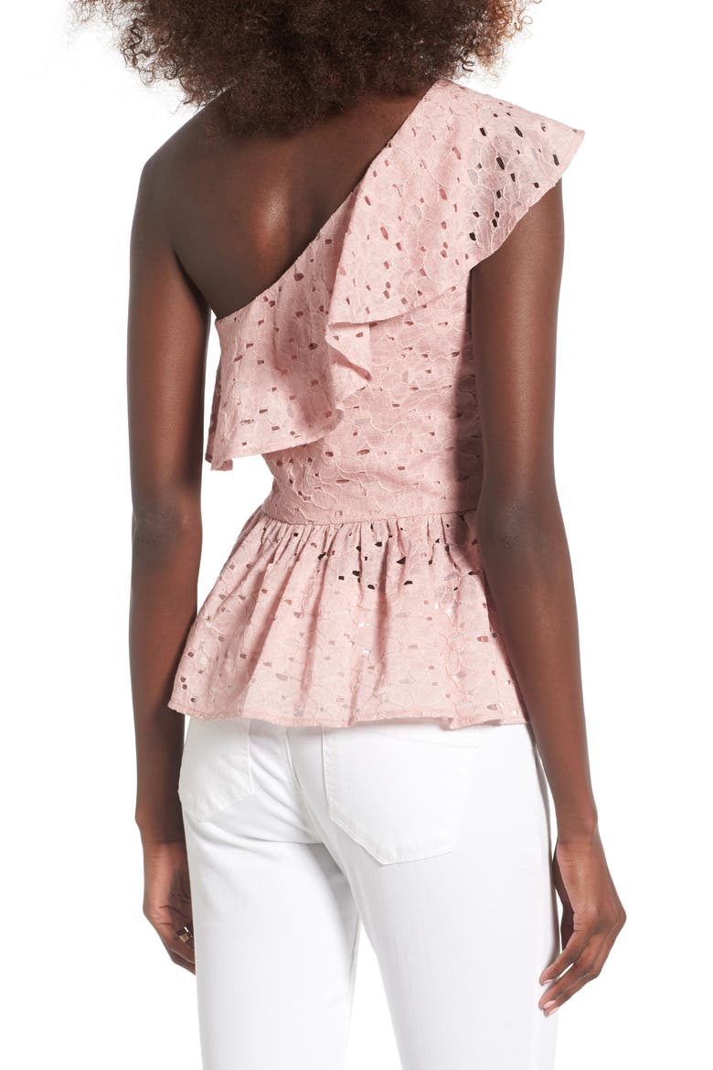 Lace One-Shoulder Peplum Top, Alternate, color, BLUSH PINK