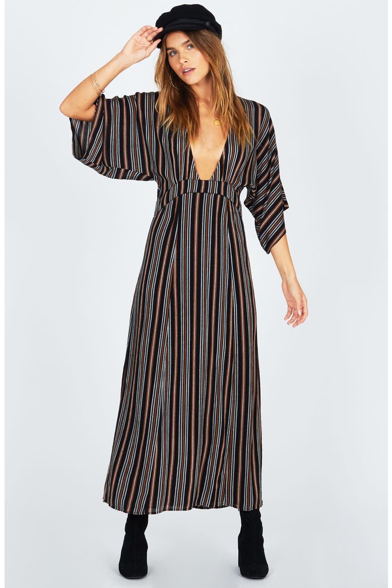 Forever & Day Stripe Maxi Dress, Alternate, color, BLACK