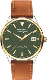 Movado Calendoplan Automatic Leather Strap Watch, 40mm