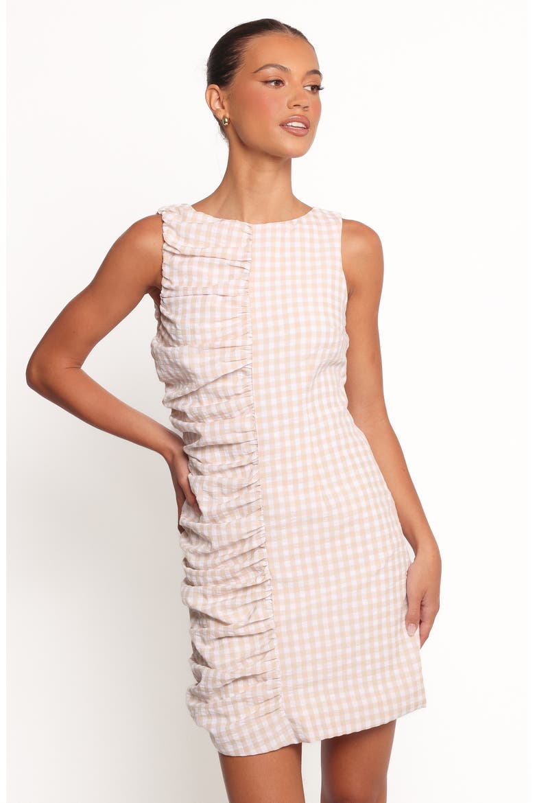 Catania Ruched Sleeveless Minidress, Alternate, color, BEIGE