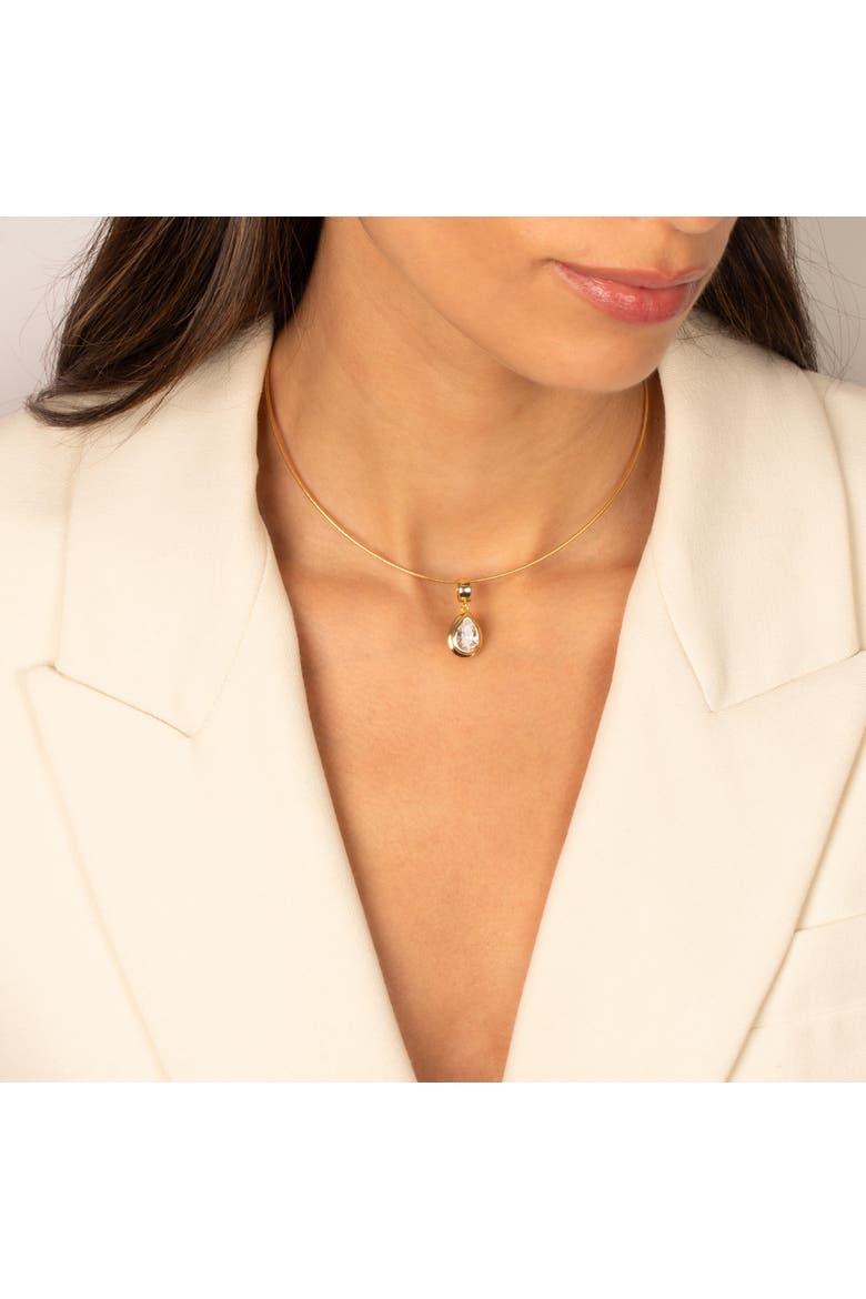 Colored CZ Pear Bezel Pendant, Alternate, color, Gold