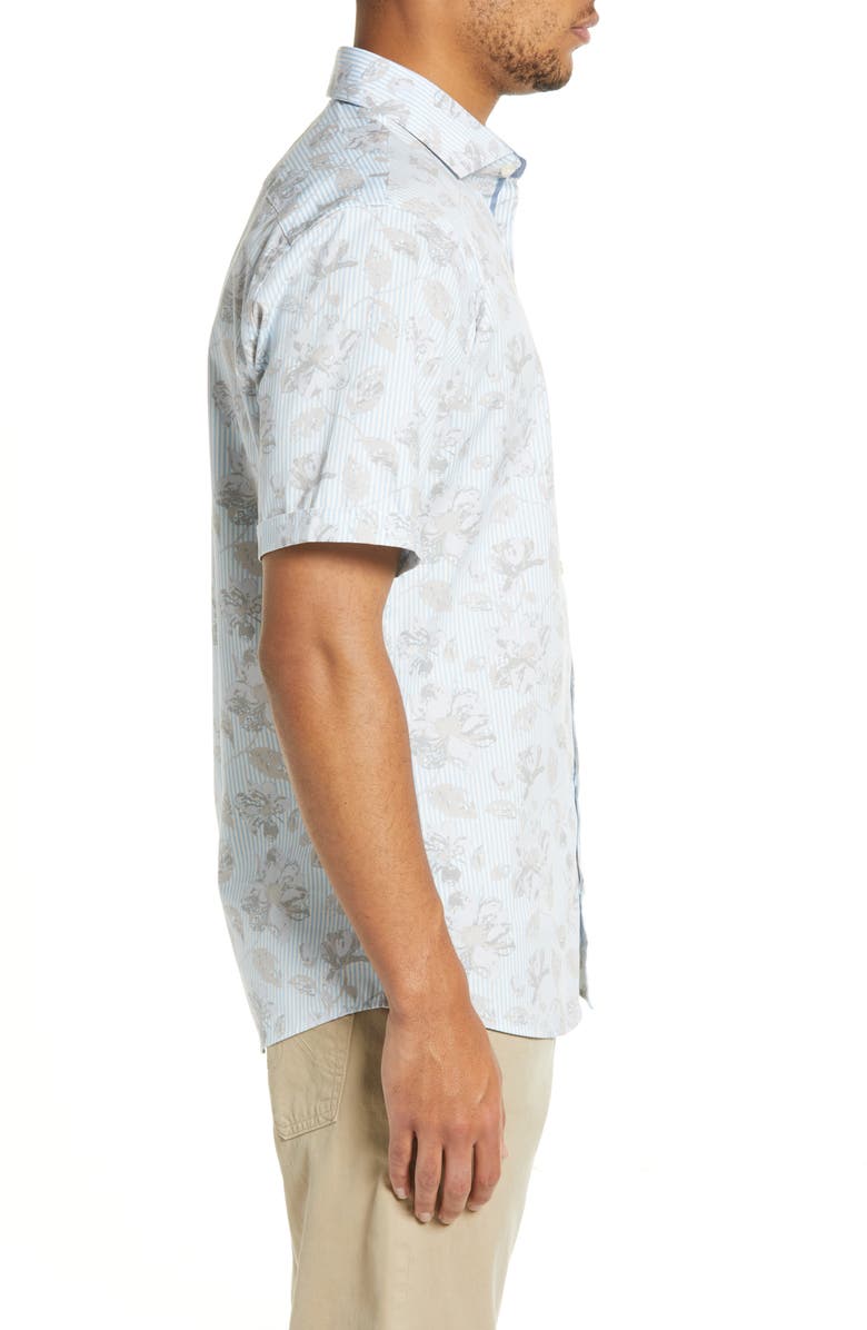 Brax Hardy Cotton Short Sleeve Button-Up Shirt, Alternate, color, Frozen