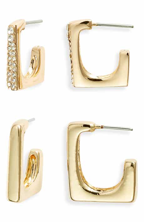 Open Edit Set of 2 Squared Hoop Earrings