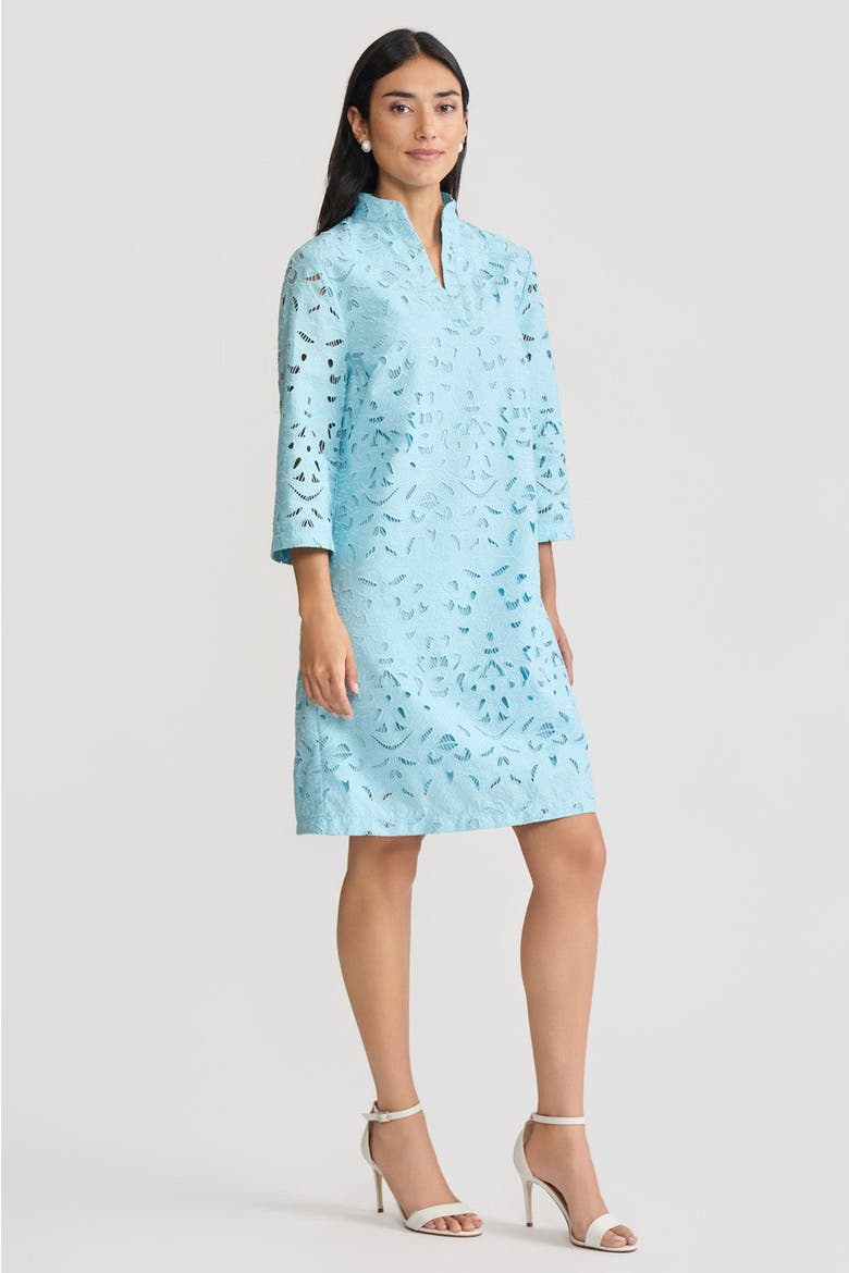 Lined Embroidered Stitch Woven Midi Dress, Alternate, color, Serene