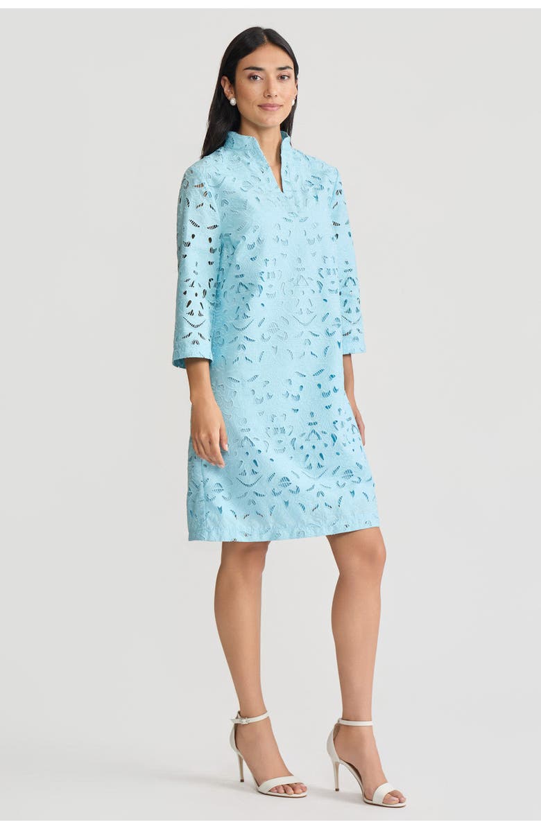 Ming Wang Lined Embroidered Stitch Woven Midi Dress, Alternate, color, Serene