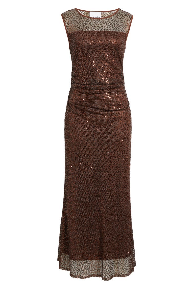 Ruched Sleeveless Sequin Dress, Alternate, color, BRONZE