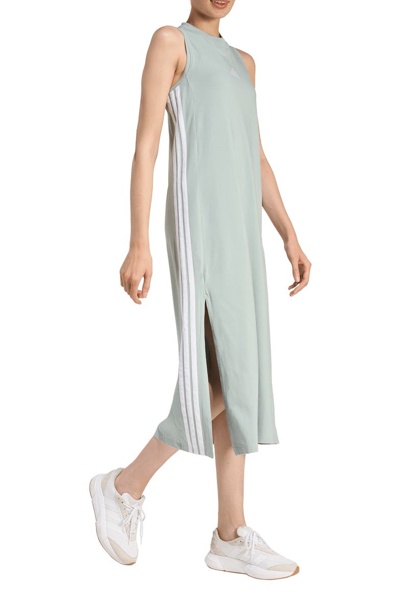 adidas Essentials 3-Stripes Racerback Midi Dress, Alternate, color, Wonder Sage/ White/