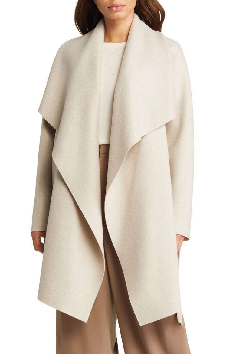 Draped Wool Coat, Alternate, color, ALMOND