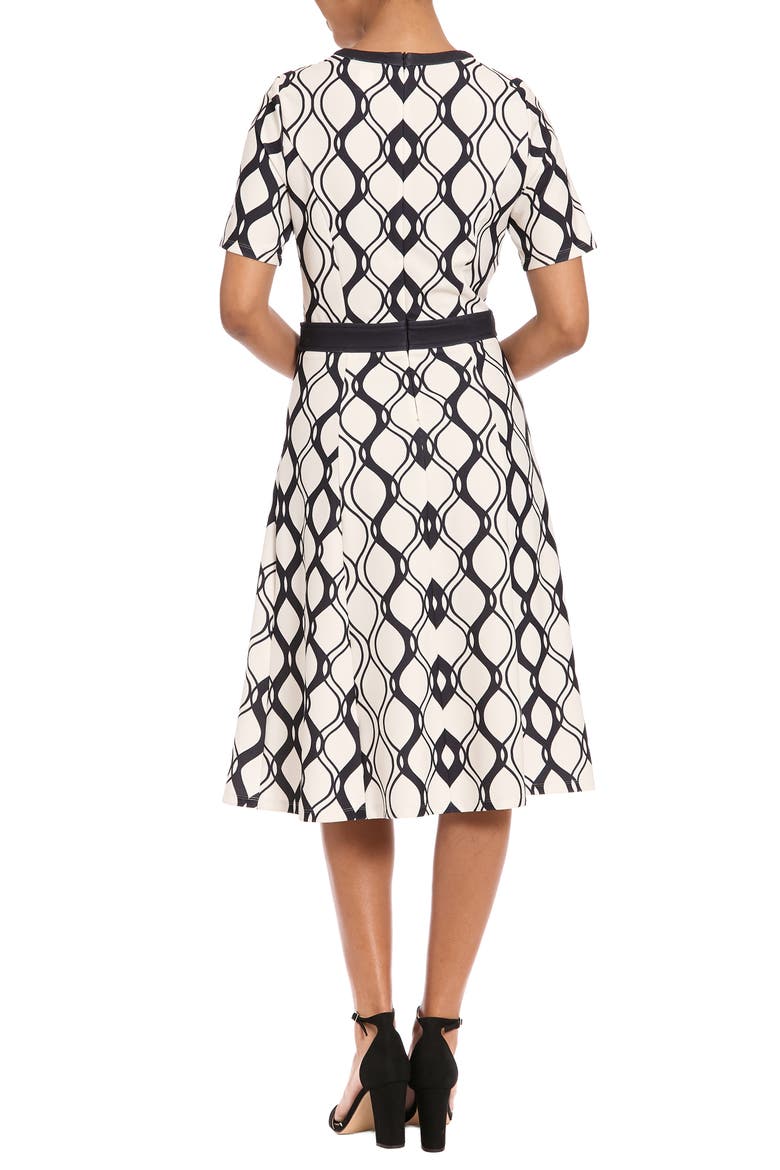 Short Sleeve Side Tab Fit & Flare Dress, Alternate, color, IVORY/ BLACK