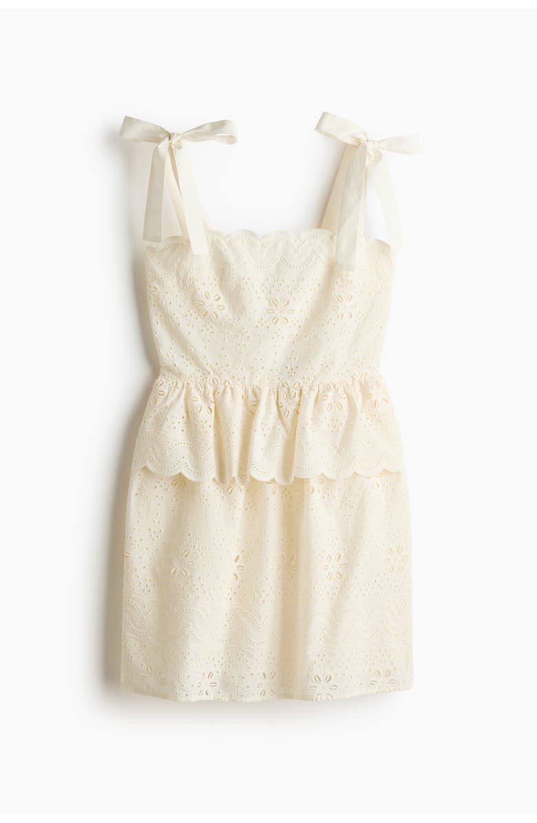 H&M Tie-strap Broderie Anglaise Dress, Main, color, Cream