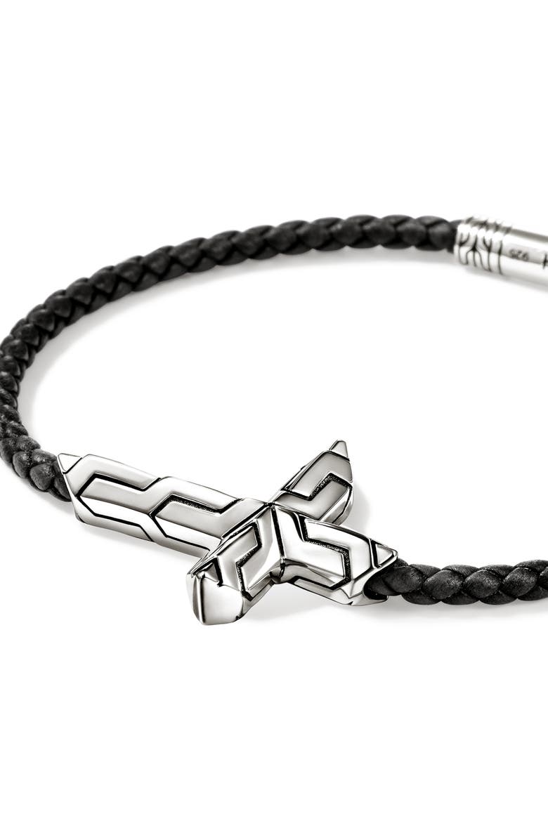 John Hardy Icon Silver Cross Woven Leather Bracelet, Alternate, color, 
