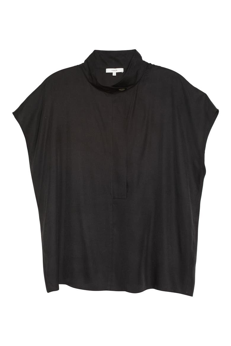 Stand Collar Silk Blend Shirt, Alternate, color, BLACK