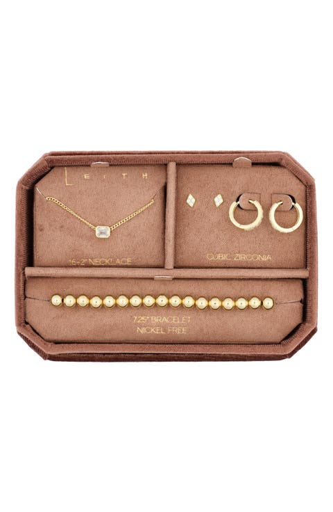 Crystal Chain Necklace, Earrings & Bracelet Set