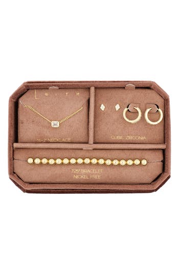 Leith Crystal Chain Necklace, Earrings & Bracelet Set In Gold