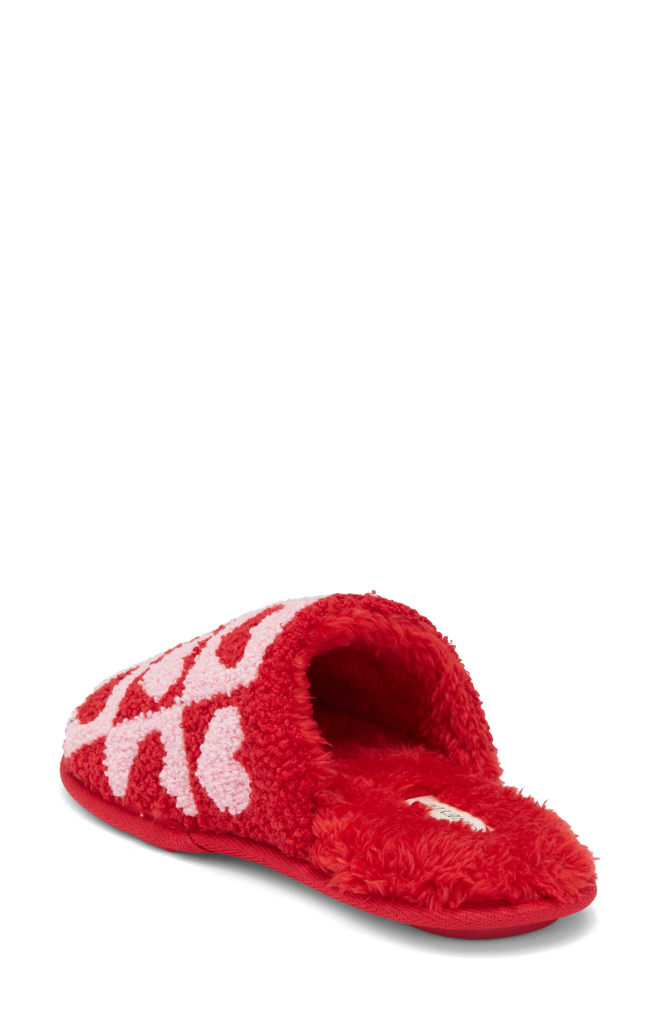 Honeydew Heart Checkerboard Scuff Slipper, Alternate, color, Red Pink