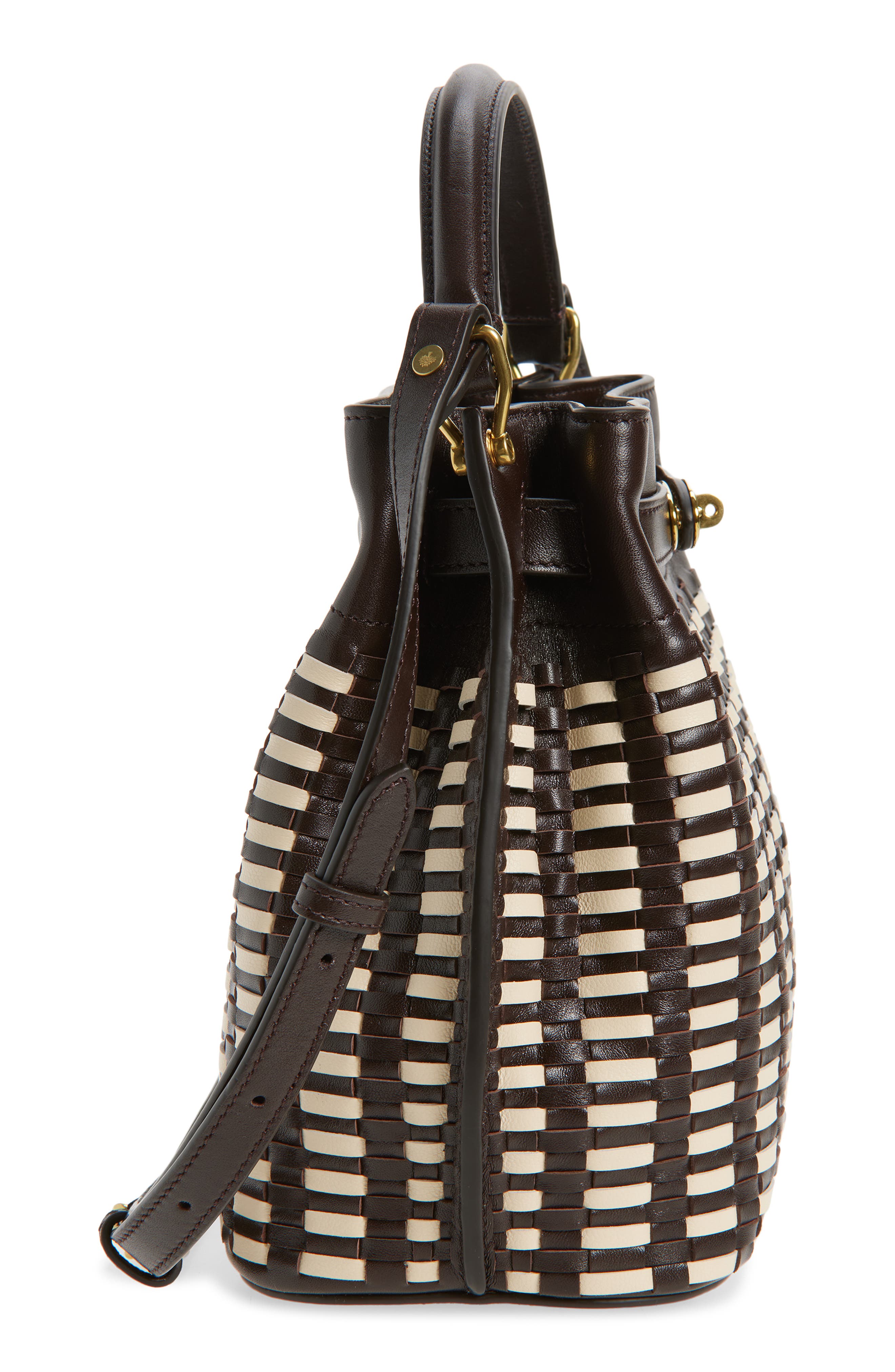 Mulberry Islington Woven Leather Bucket Bag, Alternate, color, Ebony-Crumpet
