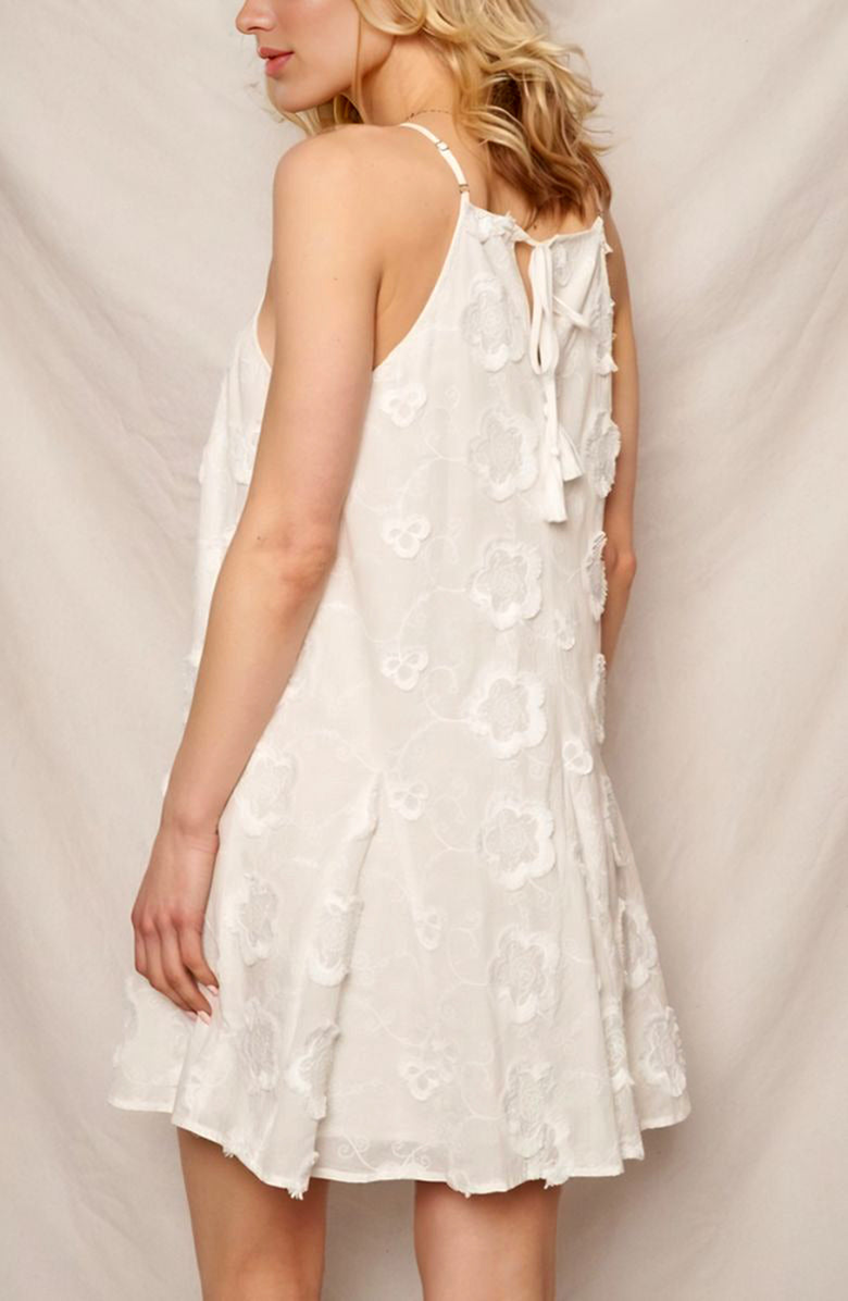 Knit and Lounge Halter Neck A-Line Mini Dress with Embroidered Floral Appliqué, Alternate, color,