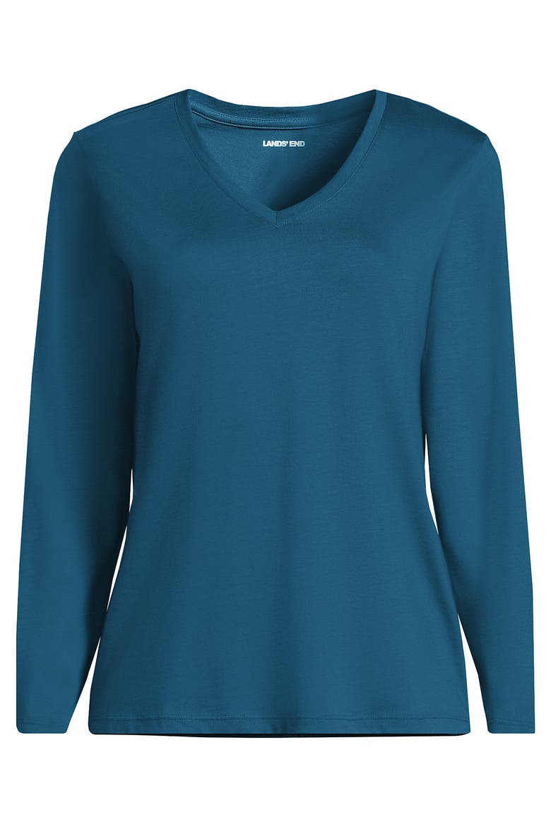 Supima Cotton Long Sleeve V-neck T-shirt, Alternate, color, Baltic Teal