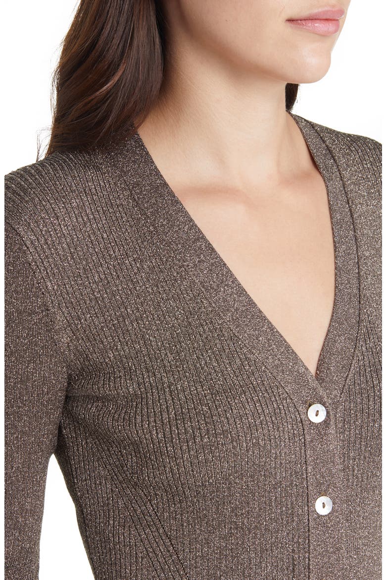 Lorraine Metallic Long Sleeve Button-Up Sweater Dress, Alternate, color, GOLD LUREX