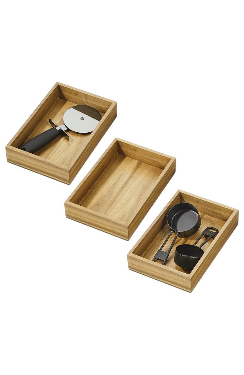 iDesign Acacia Wood Kitchen Drawer Organizer - Set of 3 - Natural, Main, color, 