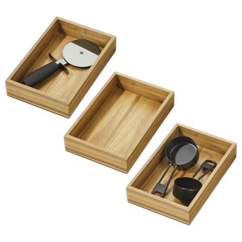 Acacia Wood Kitchen Drawer Organizer - Set of 3 - Natural
