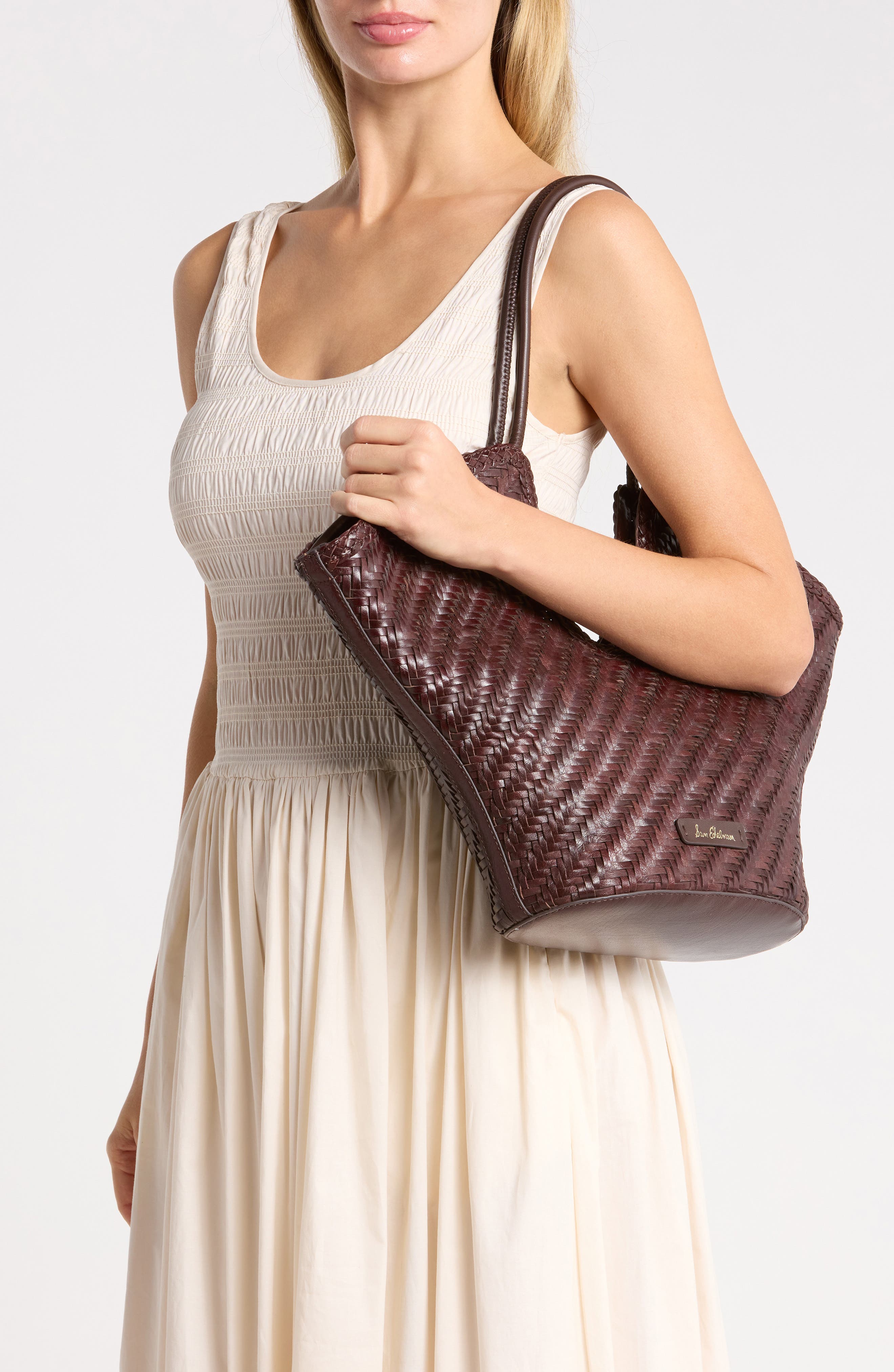 Lynn Woven Leather Tote, Alternate, color, BROWN