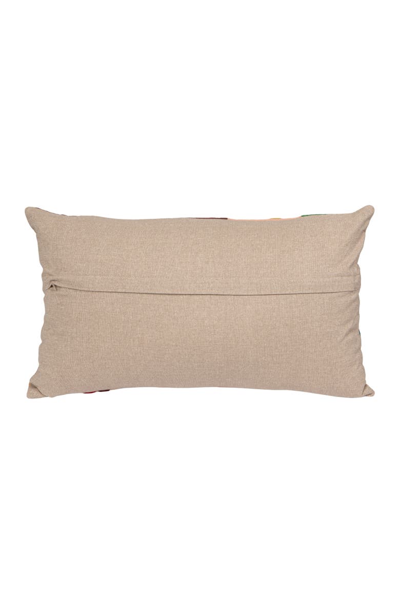 Cotton Embroidered Patchwork Lumbar Pillow with Chambray Back, Multicolor, Alternate, color, Orange