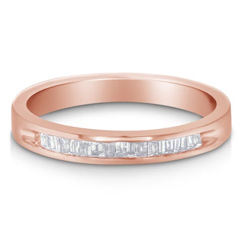 10K Rose Gold over Silver 1/5 Cttw Diamond Channel Set Stackable Band Ring