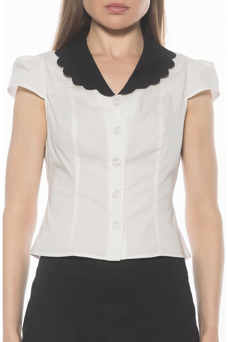 Gulianna Scallop Collar Button-Up Top, Main, color, IVORY/ BLACK