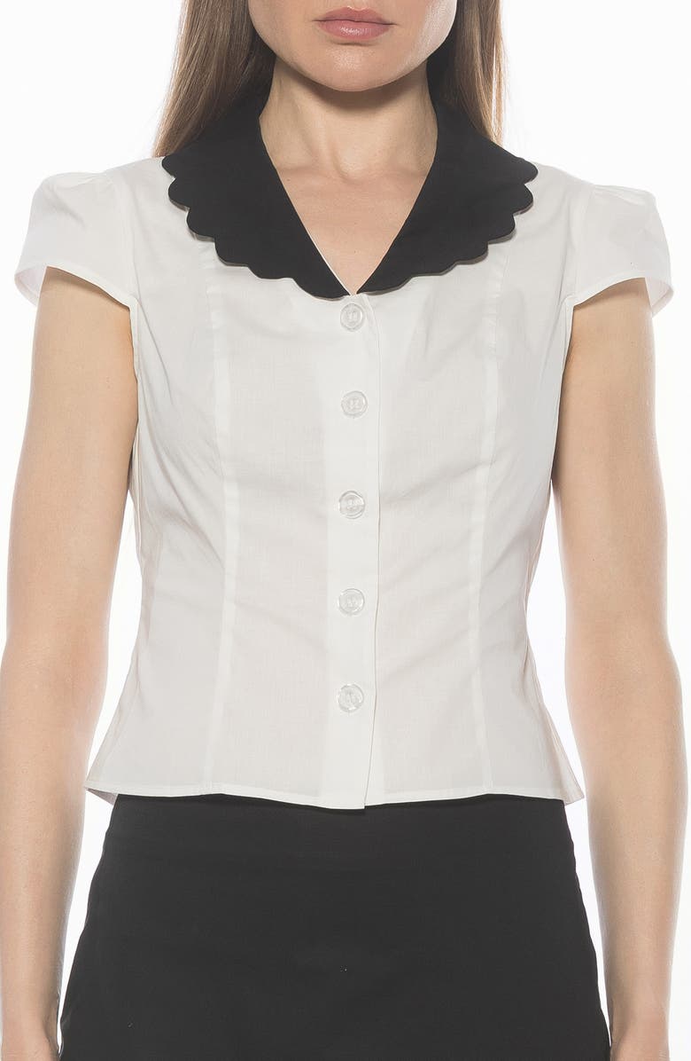 Alexia Admor Gulianna Scallop Collar Button-Up Top, Main, color, Ivory/ Black