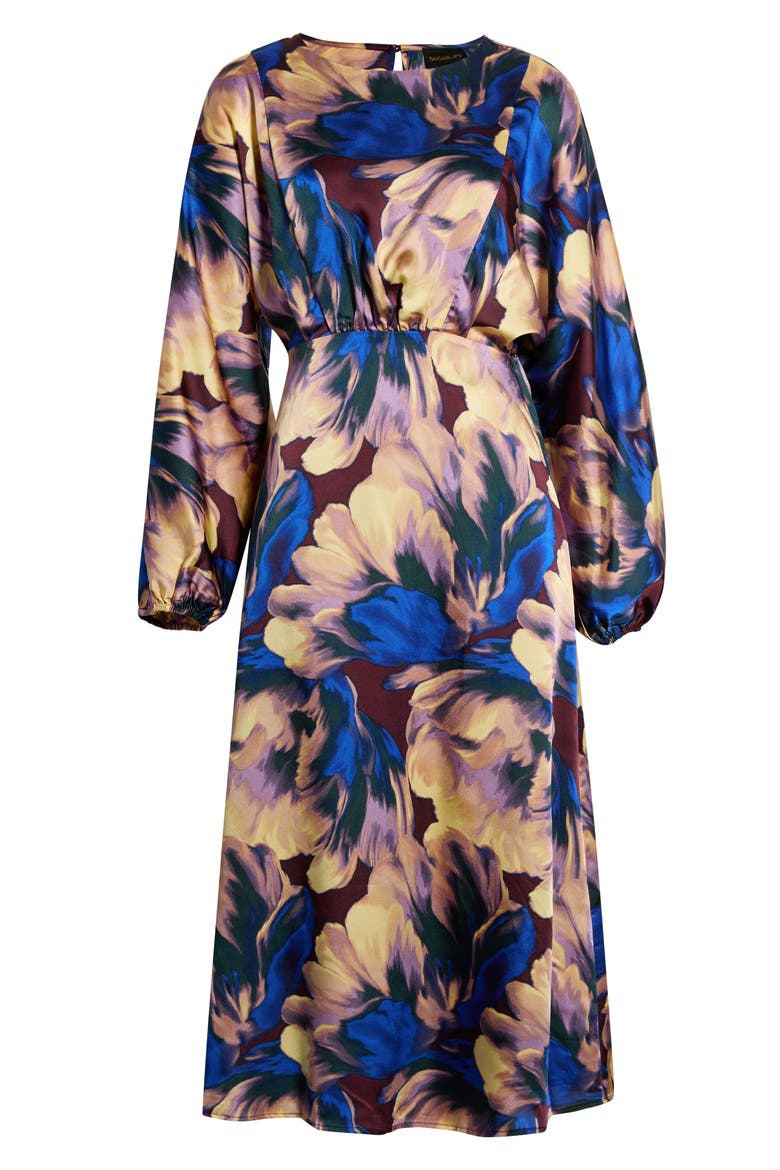 Charline Floral Dolman Long Sleeve Dress, Alternate, color, BURGUNDY-MULTI