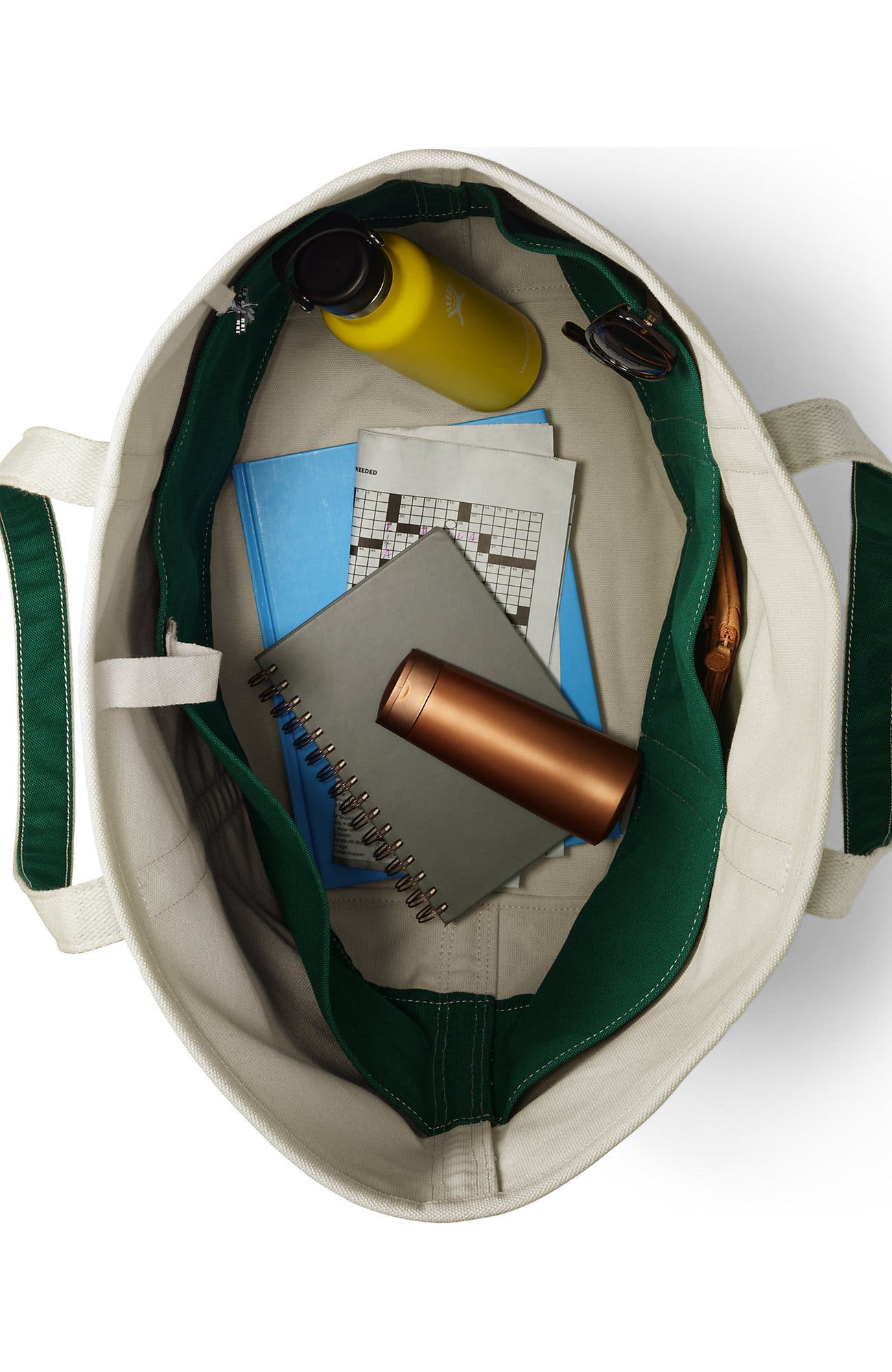 Lands' End Open Top Canvas Tote Bag, Alternate, color, Natural/Bright Spruce