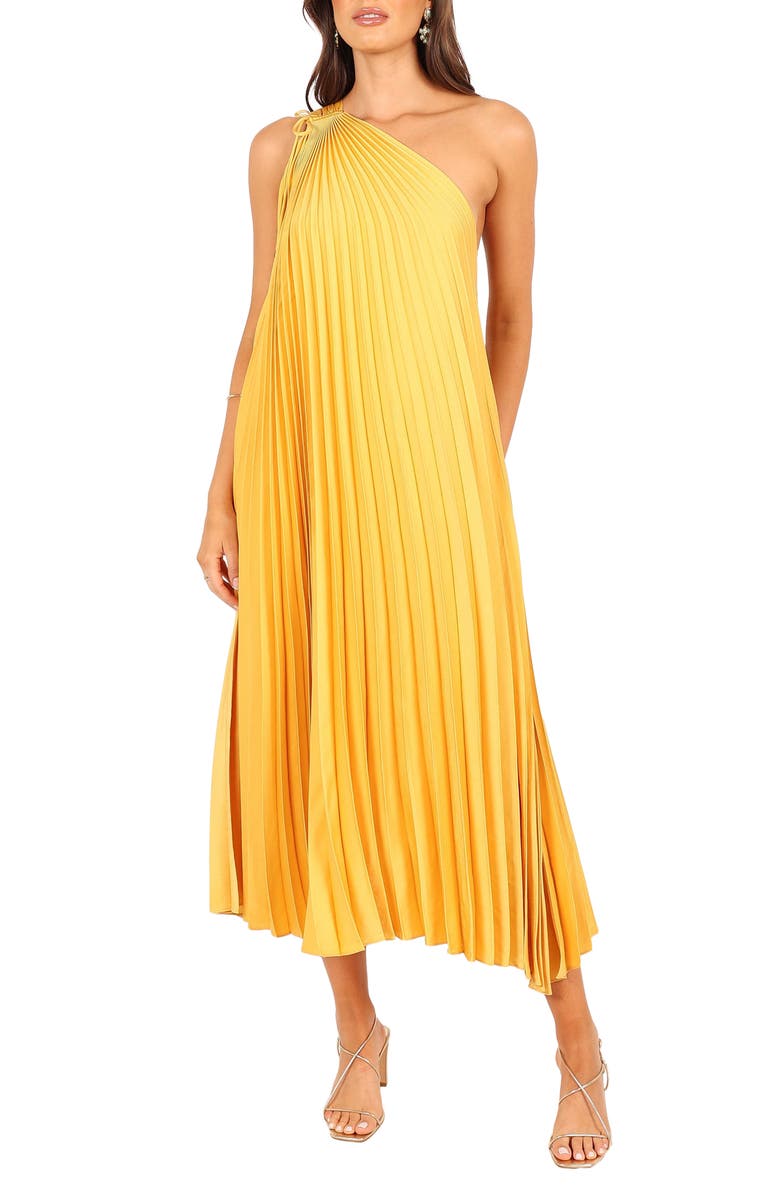 Petal & Pup Cali Pleated One-Shoulder Maxi Dress, Main, color, Saffron
