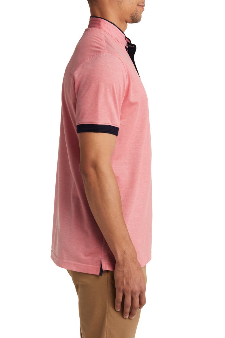 Trim Fit Band Collar Short Sleeve Polo, Alternate, color, CORAL