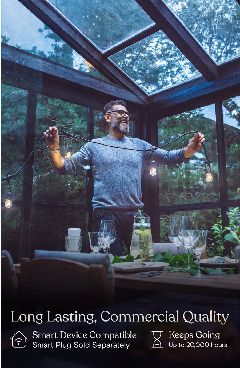 Brightech 24 ft or 48 ft, Plug‑In Heavy Duty LED Outdoor String Lights, Weatherproof Edison Bulbs, Alternate, color, 48 Ft 15 Bulbs | Warm White