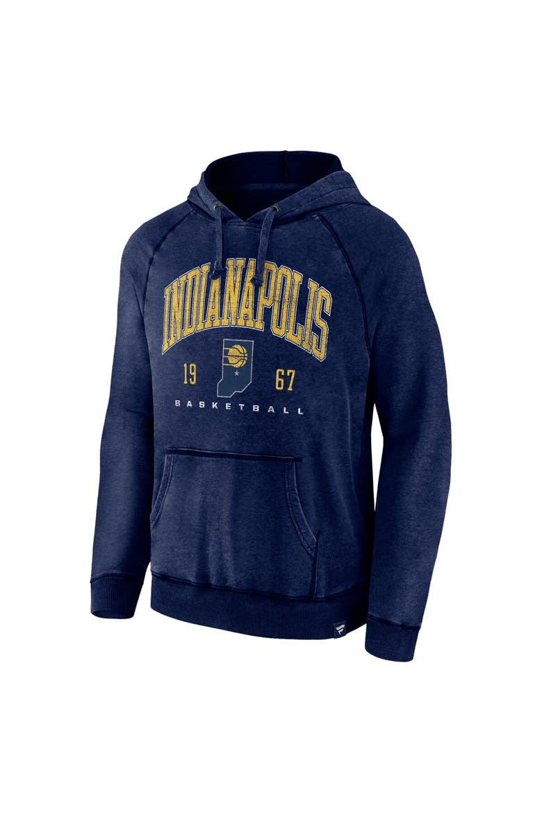 Men's Fanatics Branded Heather Navy Indiana Pacers Foul Trouble Snow Wash Raglan Pullover Hoodie, Alternate, color, Heather Navy