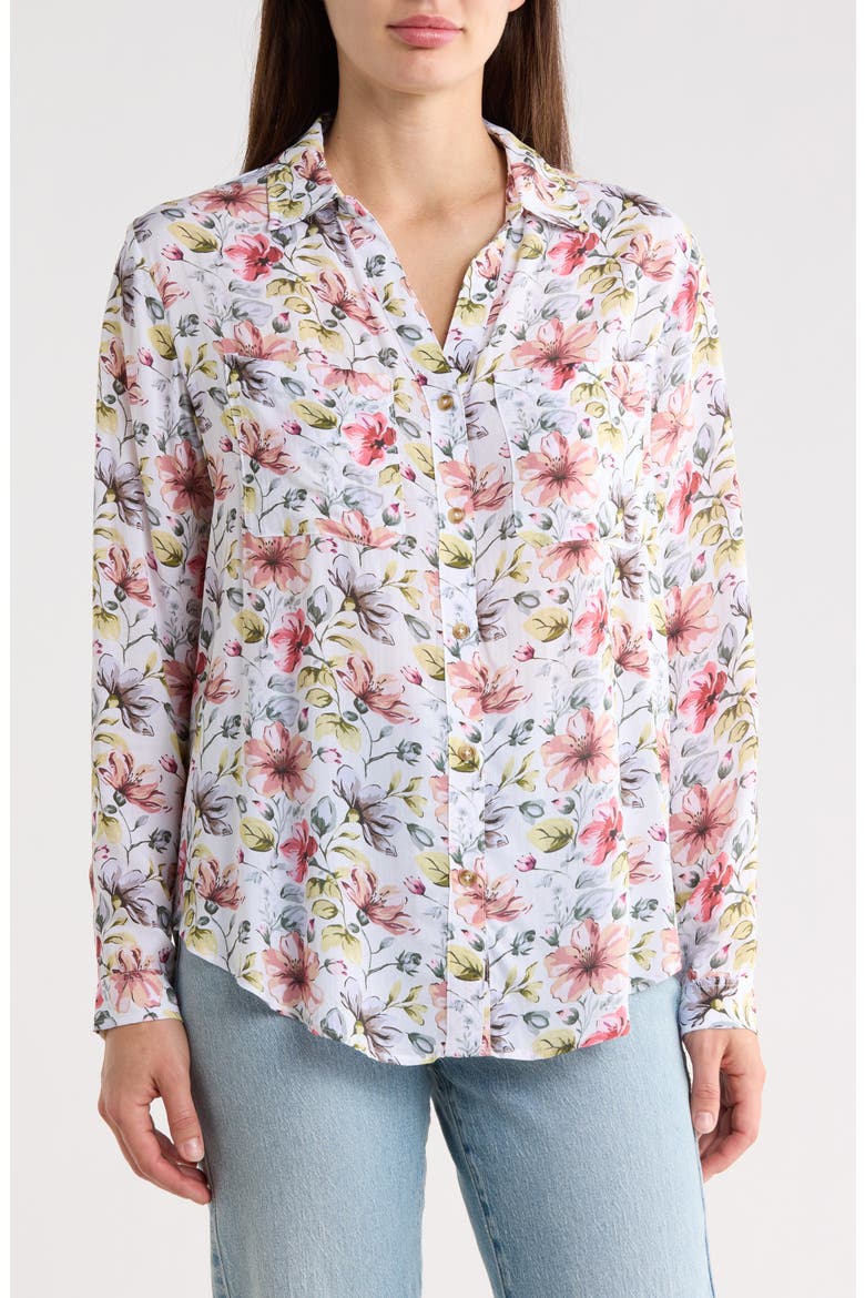 Floral Button-Down Shirt, Main, color, SKETCHED BLOSSOMS