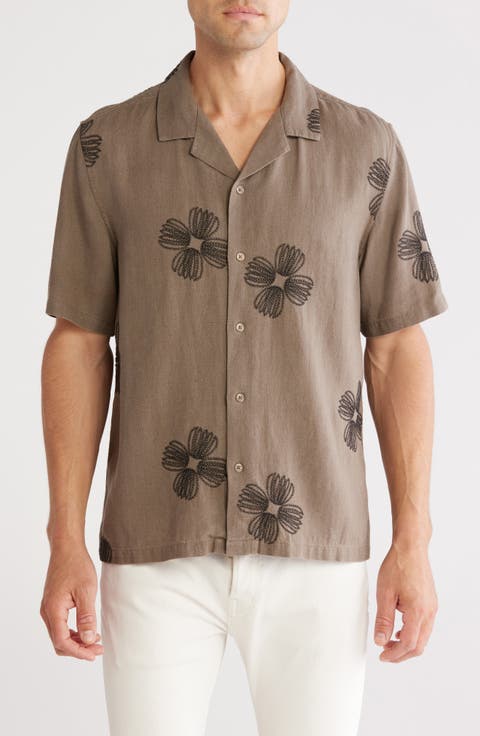 Floral Embroidered Short Sleeve Button-Up Shirt