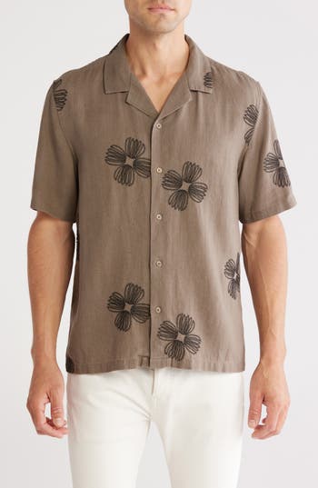 TRUTH TRUTH FLORAL EMBROIDERED SHORT SLEEVE BUTTON-UP SHIRT 