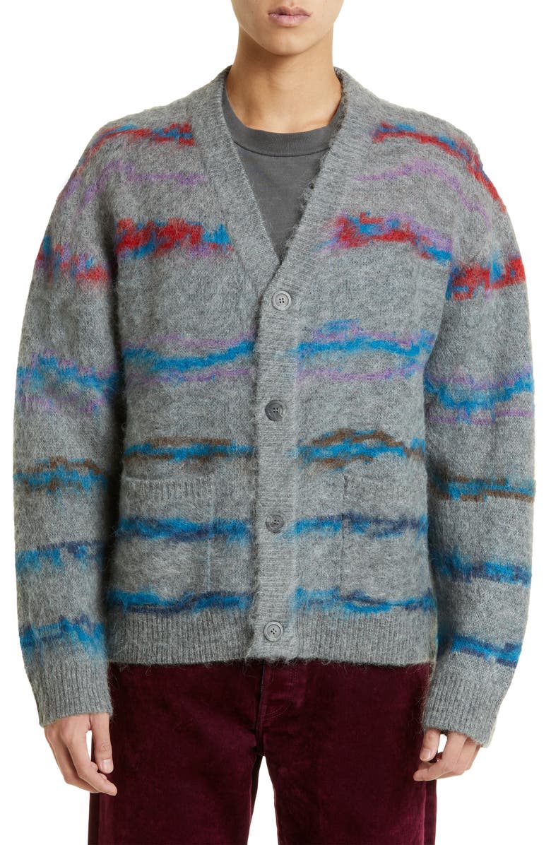 John Elliott Wavy Stripe Jacquard Cardigan, Main, color, 