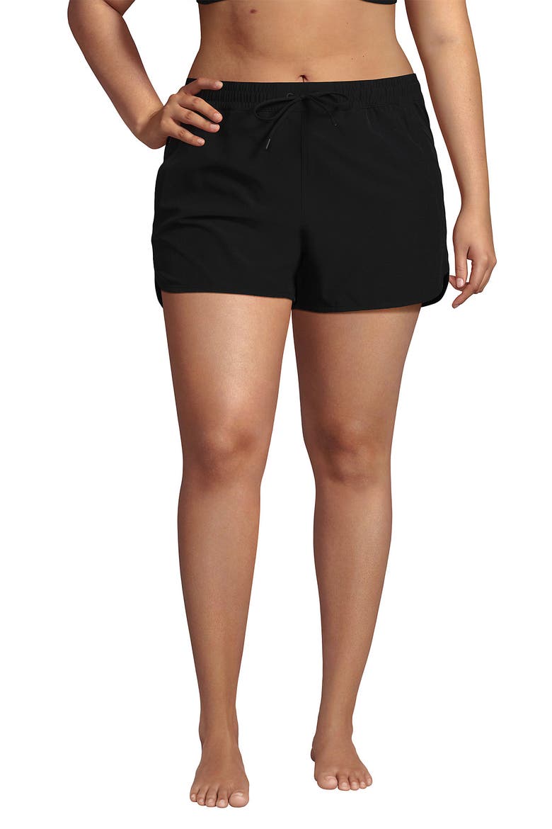 Woven Packable 3" Dolphin Hem Swim Cover-up Shorts, Alternate, color, Black