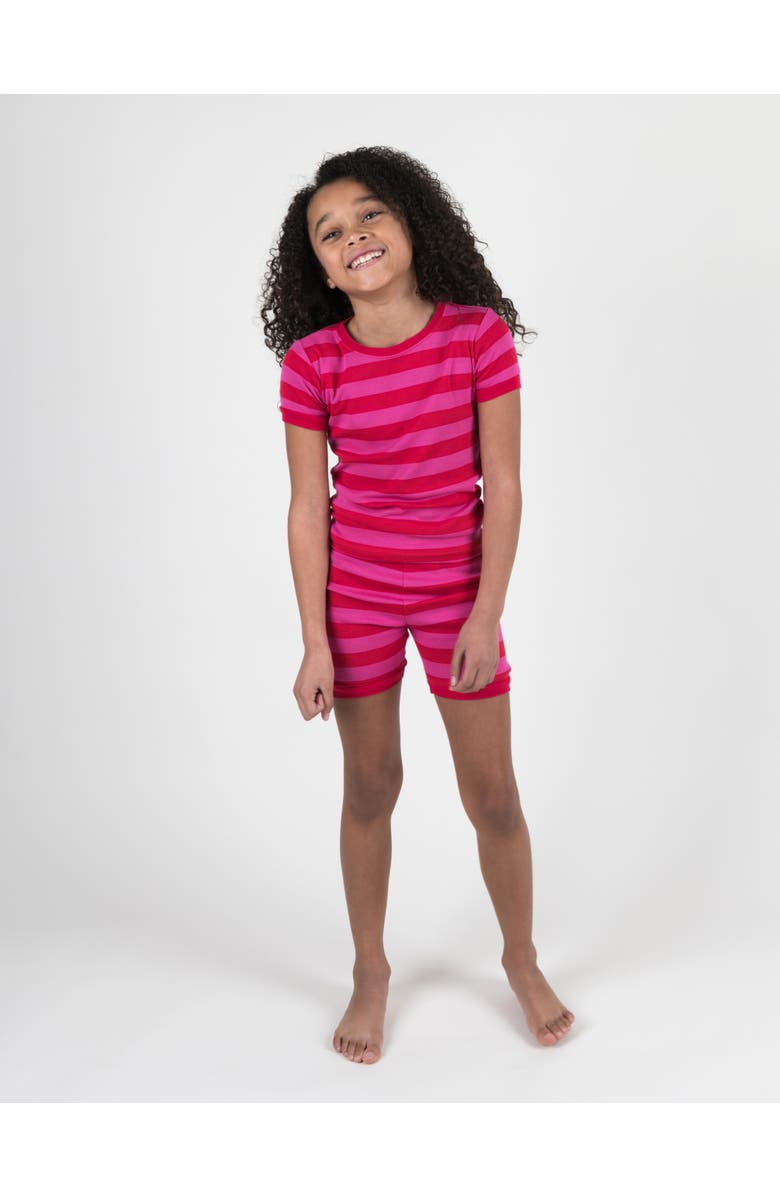 Leveret Kids Short Sleeve Cotton Striped Matching Family Pajamas, Alternate, color, Red & Pink