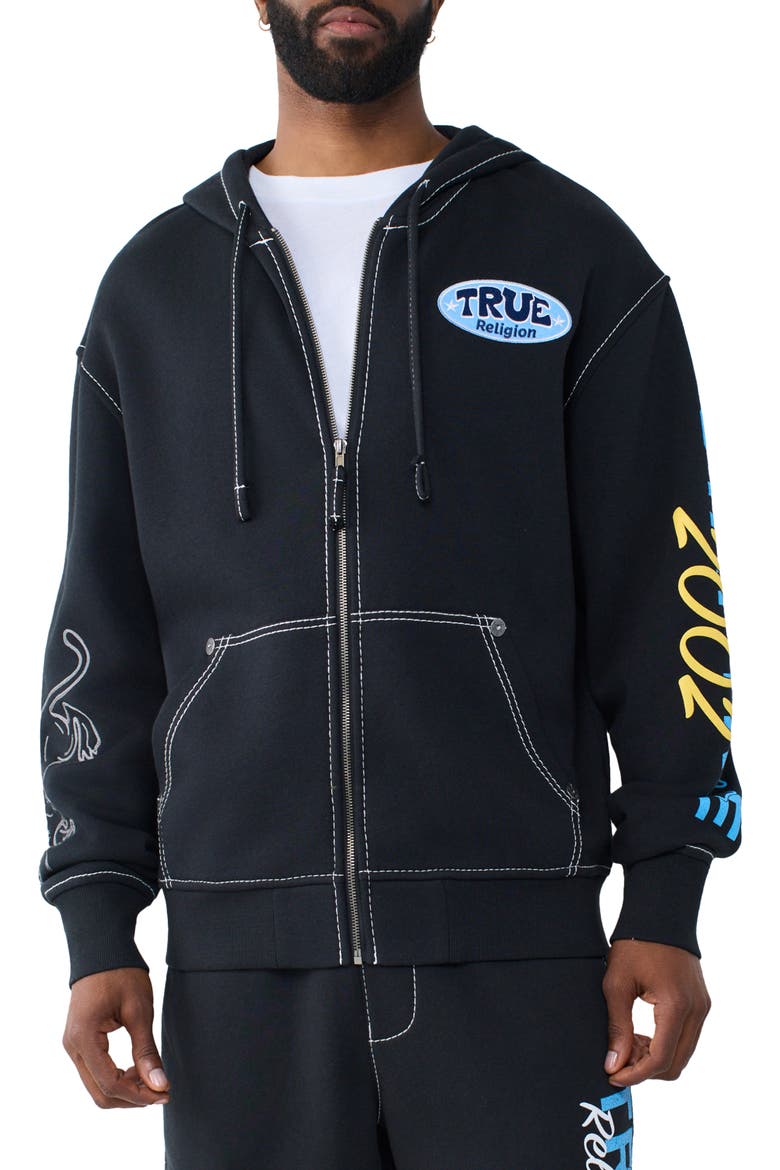 Stay True Big T Zip Hoodie, Main, color, JET BLACK