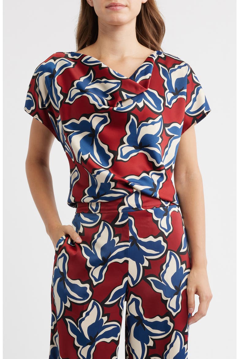Cowl Neck Floral Top, Main, color, RUST MULTI