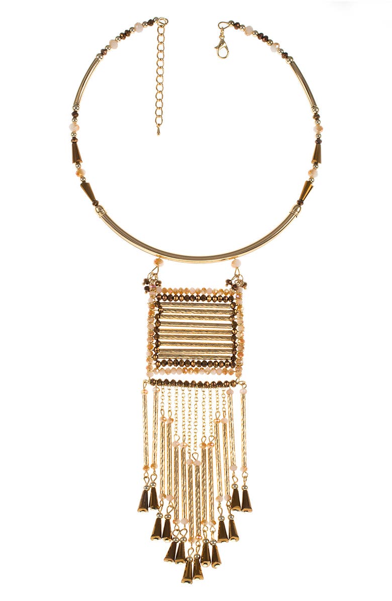JARDIN Beaded Wire Fringe Necklace, Main, color, White/ Gold