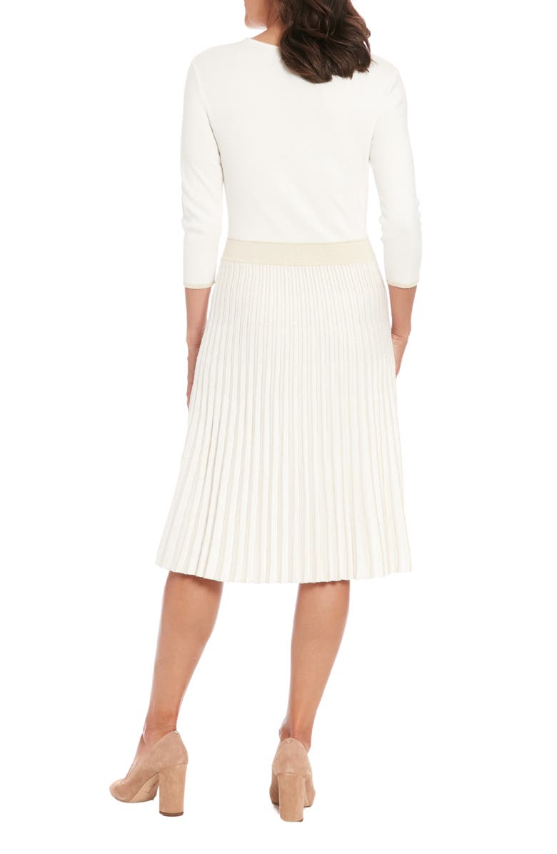 London Times Long Sleeve Pleated Sweater Dress, Alternate, color, Ivory