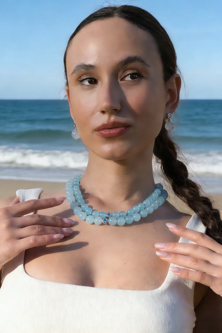 Isla Aquamarine Bead Choker Necklace, Alternate, color, Auqamarine